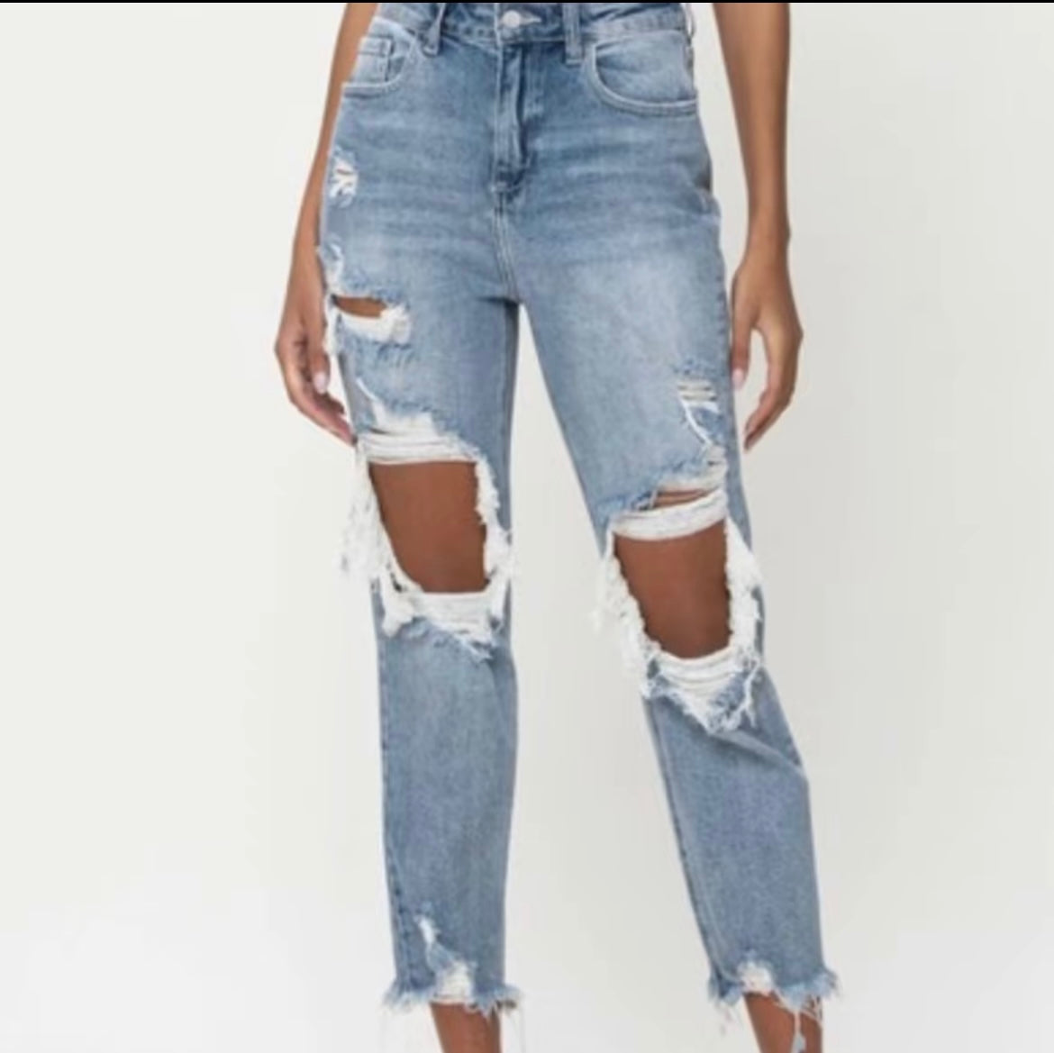 High Rise Distressed Crop Straight Jean
