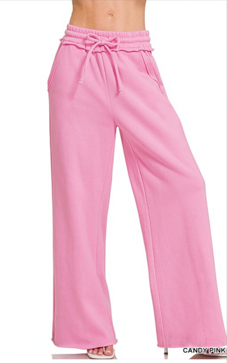 Zenana-Comfy Lounge Raw Hem Wide Leg Sweats(More Colors)