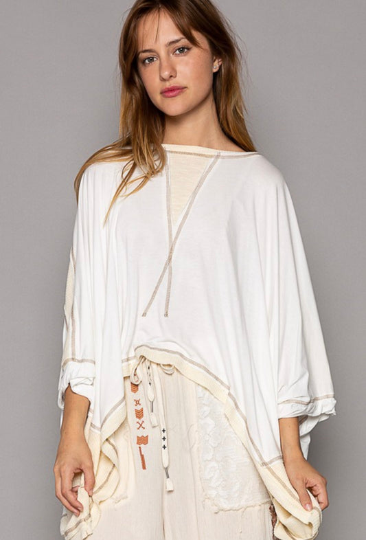 Pol-Oversized round neck contrast color knit top
